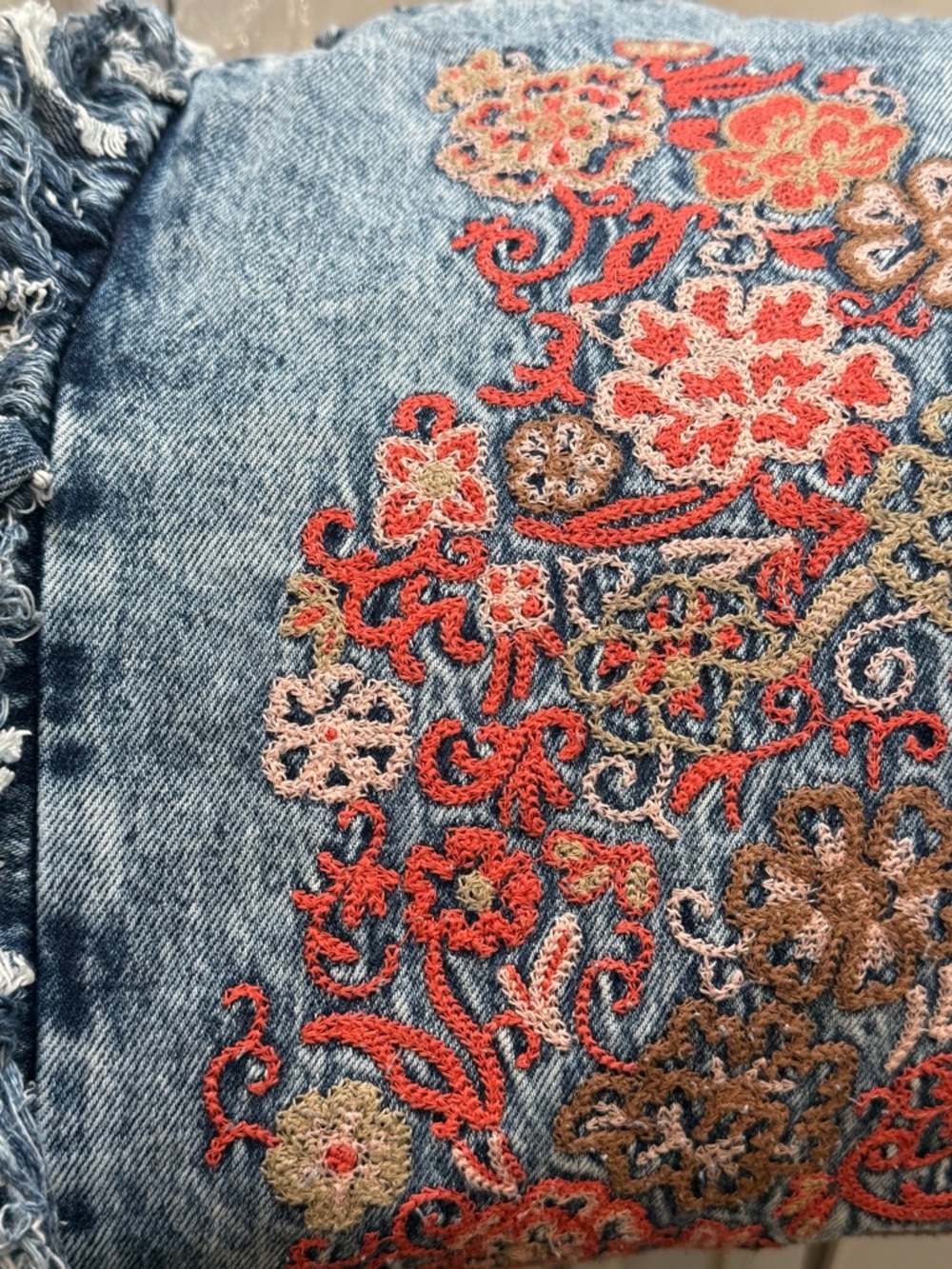 Embroidered Fringe Blue Denim Embroidered Jeans - Picture 4 of 5